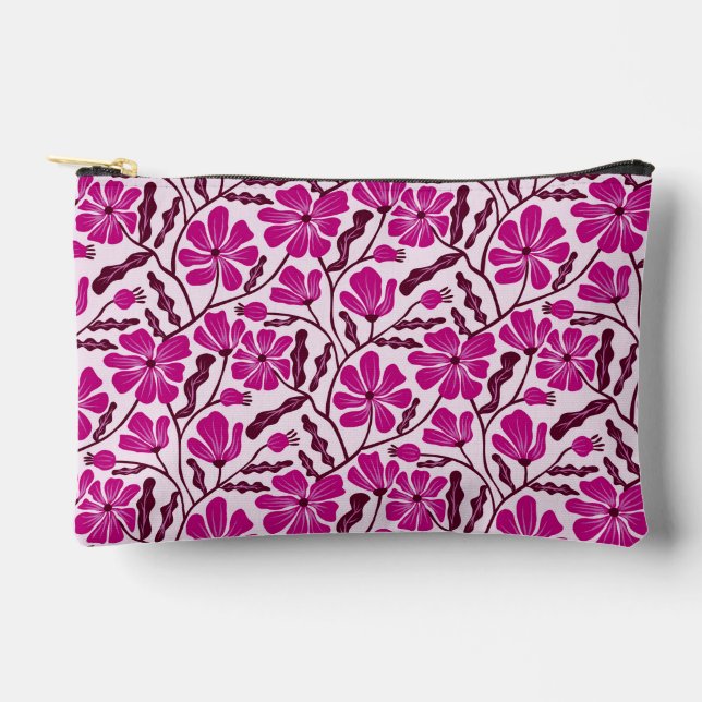 Magenta Mid-Century Modern Floral Pattern Zubehörtasche (Vorderseite)