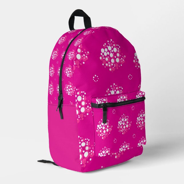 Magenta Minimal Dot Pattern Design Bedruckter Rucksack (Rückseitige Ecke links)