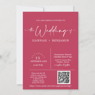 Magenta Minimal Script Wedding Arch QR Code Foto Einladung