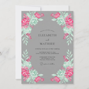 Magenta Minze Botanische Hochzeit Einladung