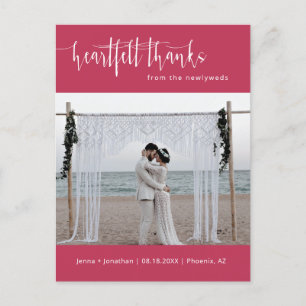 Magenta Modern Minimalistisch Wedding Foto Vielen  Postkarte