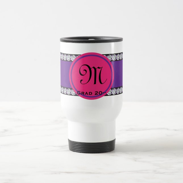 Magenta Monogram Diamond Abschluss Reisebecher (Mittel)