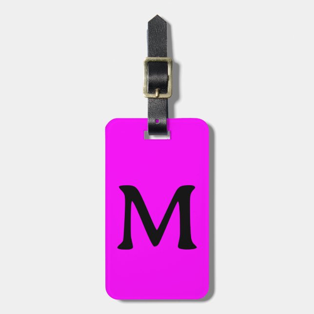 Magenta Monogram Individuelle Name Farbnebel Rosa Gepäckanhänger (Vorderseite vertikal)