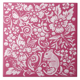 Magenta Mouse Snail Animal Nature Woodland Floral Fliese
