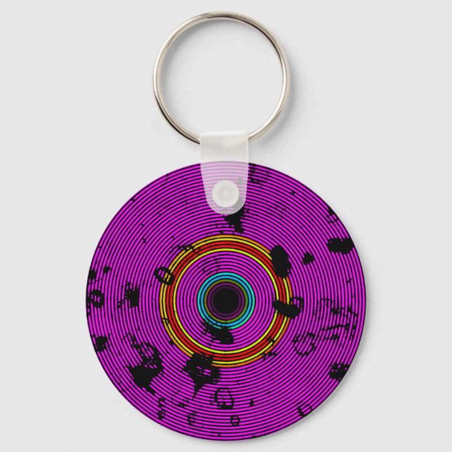 Magenta Multicolor Vinyl Disk Texturmuster Schlüsselanhänger (Vorderseite)