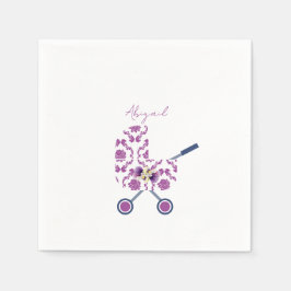 Magenta & Navy Damask Pram Floral Baby Dusche Serviette