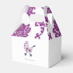 Magenta & Navy Damask Pram Kinderdusche Geschenkschachtel