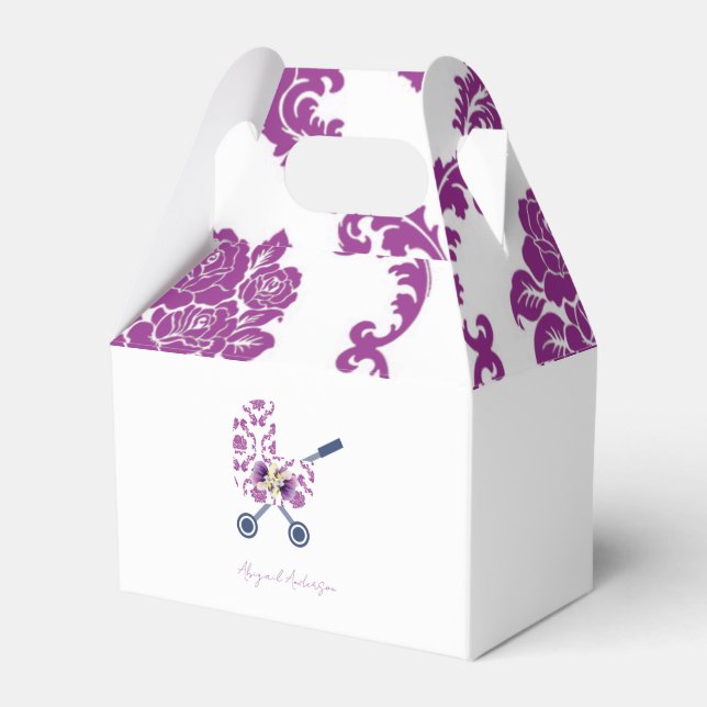 Magenta & Navy Damask Pram Kinderdusche Geschenkschachtel (Vorderseite)