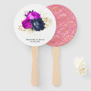 Magenta-Navy- und Gold-Blumenhochzeit Fächer