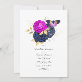 Magenta Navy und Gold Floral Brautparty Einladung