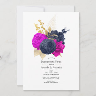 Magenta Navy und Gold Floral Engagement Party Einladung