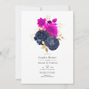 Magenta Navy und Gold Floral Paare Dusche Einladung