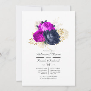 Magenta Navy und Gold Floral Probeessen Einladung