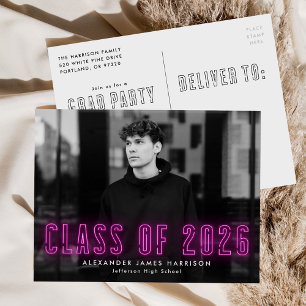 Magenta Neon Class of 2025 Foto Graduation Party Einladungspostkarte
