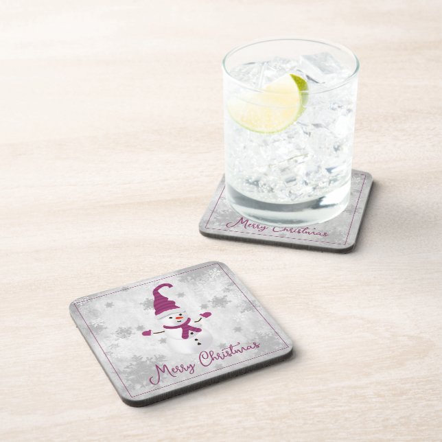 Magenta Niedlich Snowman Beverage Coaster Getränkeuntersetzer (Rechte Seite)