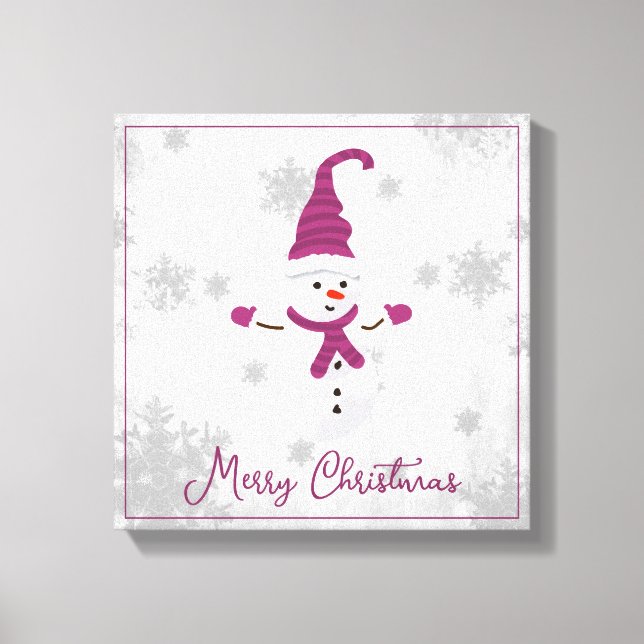 Magenta Niedlich Snowman Canvas Print Leinwanddruck (Vorderseite)