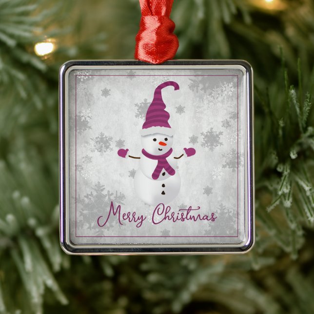 Magenta Niedlich Snowman Holiday Ornament Aus Metall (Baum)