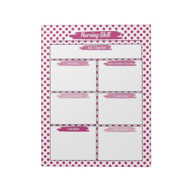 Magenta Nursing Student Skills Template Notizblock (Rotiert)