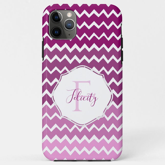 Magenta Ombre Zickzack Personalisierte iPhone Case (Rückseite)