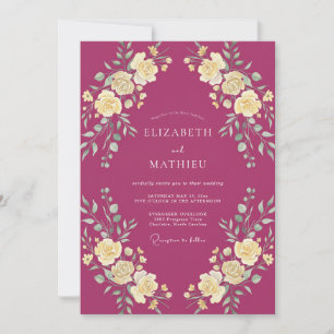Magenta Opulente Botanische Hochzeit Einladung