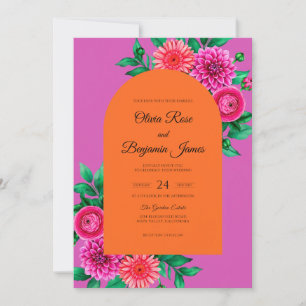 Magenta Orange Dahlie Hochzeit Einladung