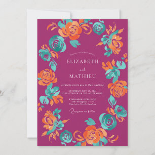 Magenta Orange Gemalte Hochzeit Einladung