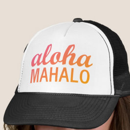 Magenta Orange Gradient Aloha Mahalo Typografie Truckerkappe