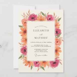 Magenta Orange Petal Hochzeit Einladung