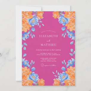Magenta Orange Ranunculus Salbei Hochzeit Einladung