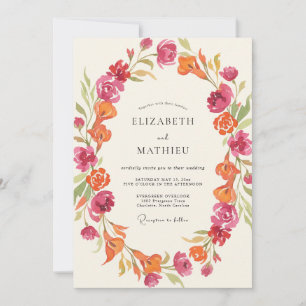 Magenta Orange Wildblumen-Hochzeit Einladung