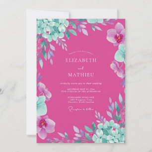 Magenta-Orchideen-Blüten-Hochzeit Einladung