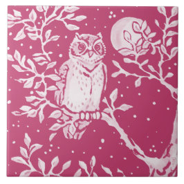 Magenta Owl Night Moon Animal Nature Woodland Fliese