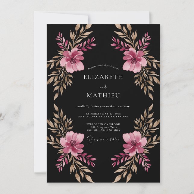 Magenta Painterly Blossom Wedding Einladung (Vorderseite)