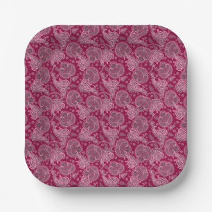 Magenta Paisley Damast Blumen orientiert ethnisch Pappteller