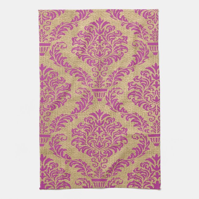 Magenta Parisian Moods Damask Geschirrtuch (Vertikal)