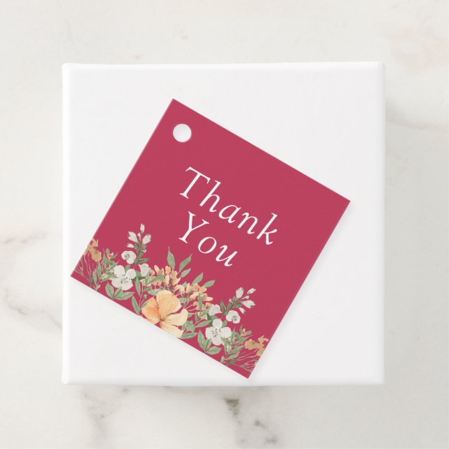 Magenta Peach und White Floral Gastgeschenk Hochze Geschenkanhänger (Beispiel)