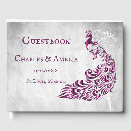 Magenta Peacock Leaf Vine Wedding Guestbook Gästebuch