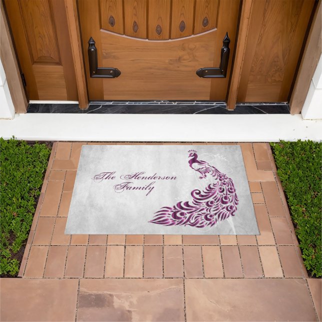 Magenta Peacock Personalisiert Door Mat Fußmatte (Außenbereich)