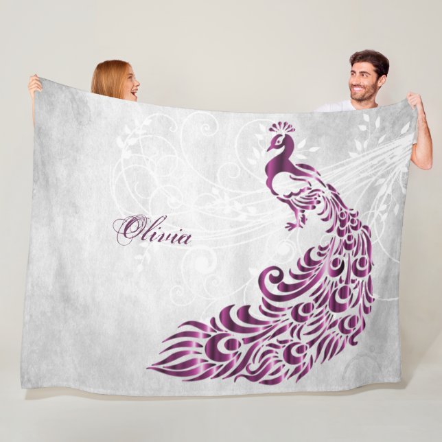 Magenta Peacock Personalisiert Fleece Blanket (Beispiel)