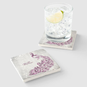 Magenta Peacock Personalisiert Stone Untersetzer