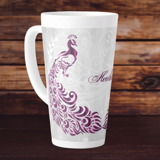 Magenta Peacock Personalisierte Latte-Tasse Milchtasse (Magenta Peacock Personalized Latte Mug)