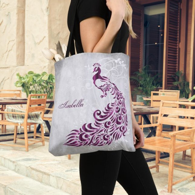 Magenta Peacock Personalisierte Tasche (Magenta Peacock Personalized Tote Bag)