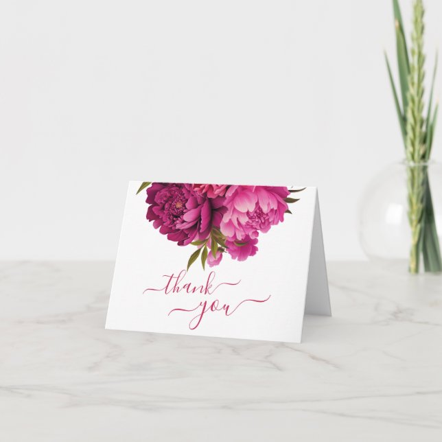 Magenta Peony Floral Wedding Dankeskarte (Vorderseite)