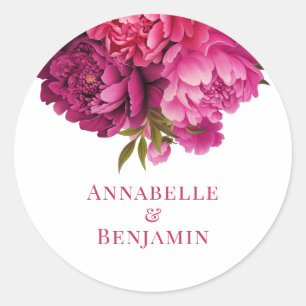 Magenta Peony Floral Wedding Runder Aufkleber