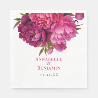 Magenta Peony Floral Wedding Serviette
