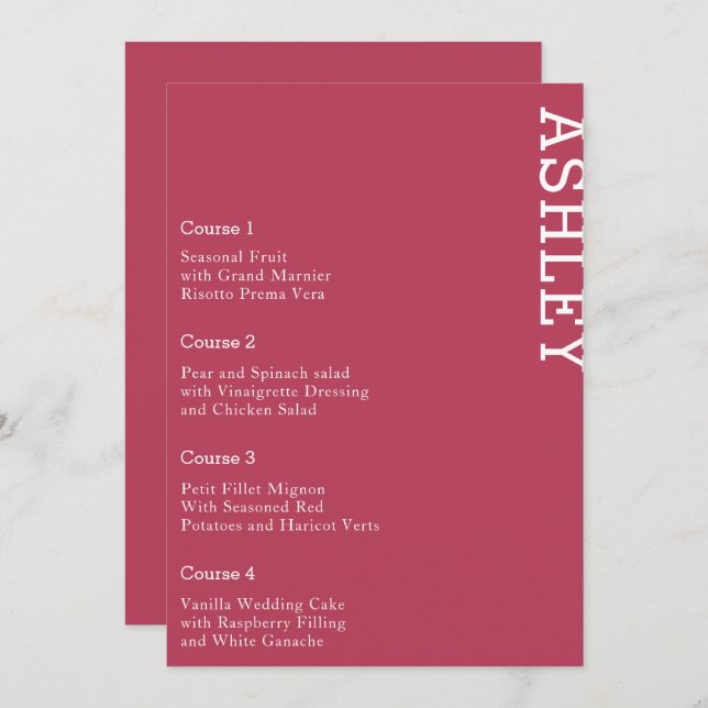 Magenta Personalisiert Guest Name Wedding Menükarte (Vorne/Hinten)