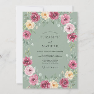 Magenta Pfirsich-Blüten-Hochzeit Einladung