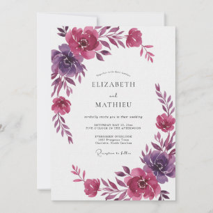 Magenta Pflaume Ranunculus Eukalyptus Hochzeit Einladung