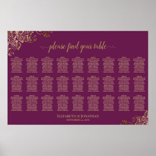 Magenta-Pflaume-und-Gold-27-Tisch-Hochzeits-Sitzpl Poster