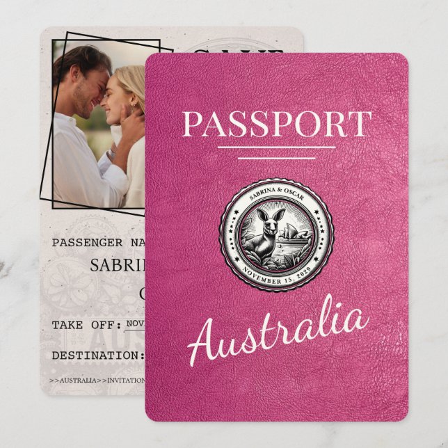 Magenta Pink Australia Pass Save the Date (Vorne/Hinten)